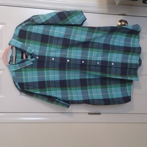 Mens Basic Editions Turquoise/Blue/Green Plaid Button Down Shirt Size 3 XL